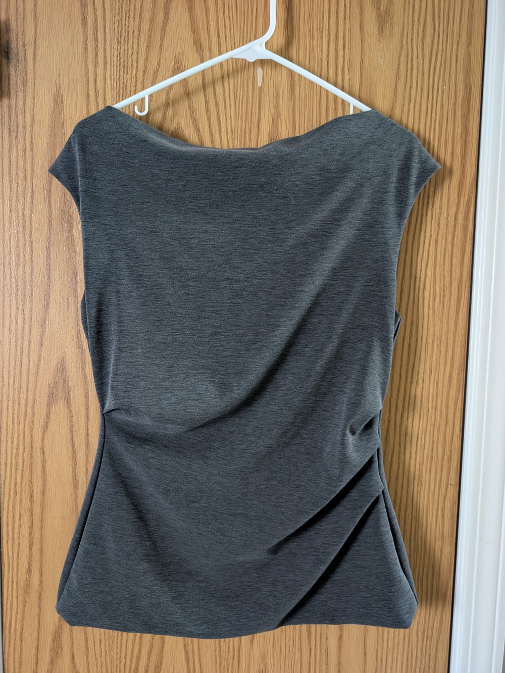 White House Black Market Charcoal Gray Sleeveless Draped Top